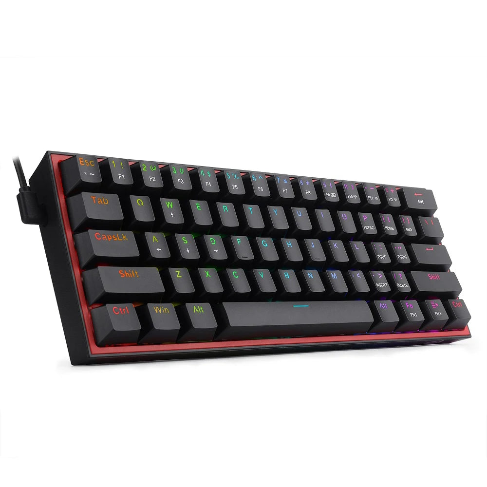 New K617 RGB USB Mini Mechanical Gaming Keyboard Red Switch 61 Keys Wired detachable cable,portable for travel