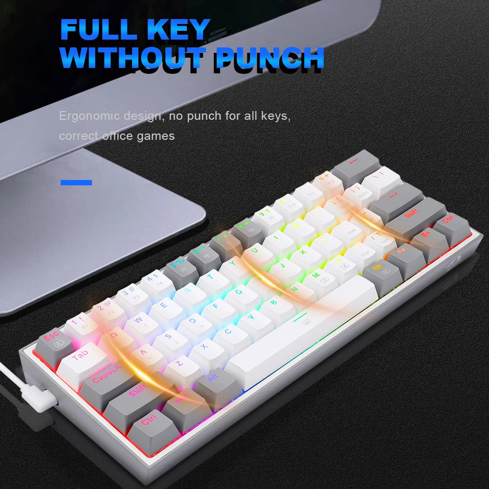 New K617 RGB USB Mini Mechanical Gaming Keyboard Red Switch 61 Keys Wired detachable cable,portable for travel