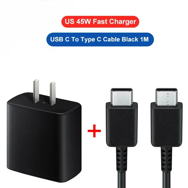 PD45W USB C Charger For Samsung Galaxy S24 S23 S22 S21 S20 Ultra S10 Plus FE Super Fast Charging Type C Charge Cable Accessories