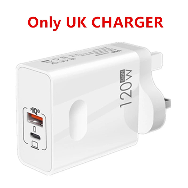 120W Fast Charger USB Type C PD Cable Fast Charging Quick Charge 3.0 Adapter For iPhone Xiaomi Samsung Oneplus Pixel Cellphones