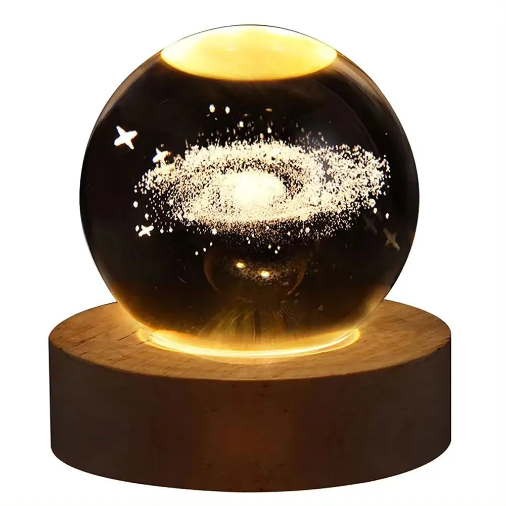 3D Galaxy Crystal Ball Lamp – USB Night Light with Planetary Projections ( For International Customer )