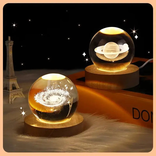 USB Night Light LED Crystal Ball Table Lamp 3D Moon Planet Galaxy Decor for Home Table Lamp Party Toys for Kids Adult Xmas Gift