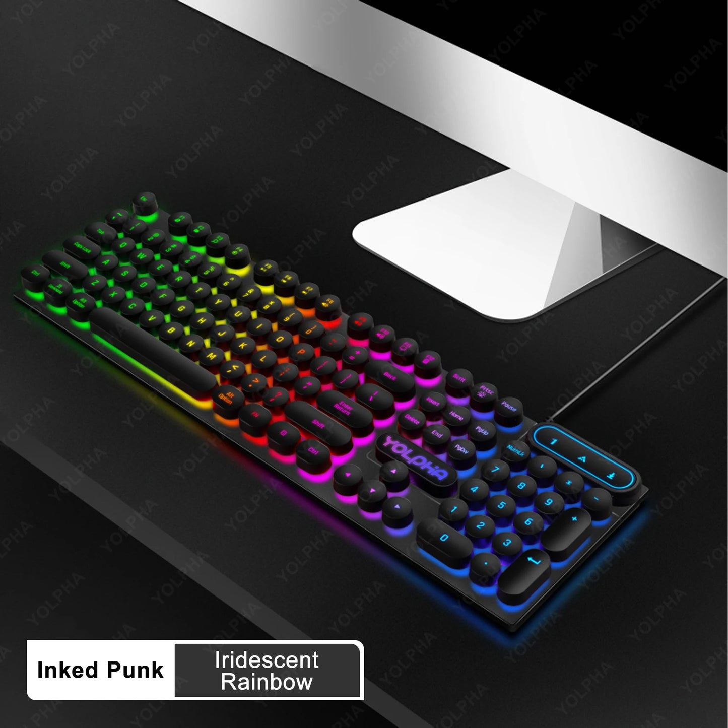 104keys Punk Retro Keyboard Rainbow Backlight Wired Keyboard RGB Backlit Breathing Light Gaming Ergonomic Keyboard for Office PC