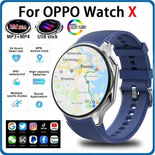 For OPPO Watch X AMOLED 32GB Smartwatch Waterproof Men Smart Watch Bluetooth Call Connect Headphones TWS Music 3D UI Mode Video