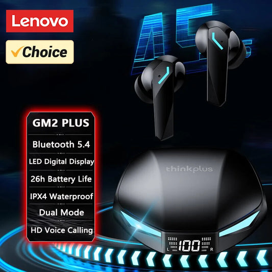 New Lenovo GM2 PRO MAX Wireless Upgrade Bluetooth 5.4 Earbuds LED Digital Display Waterproof Earphones Low Latency Game Headset