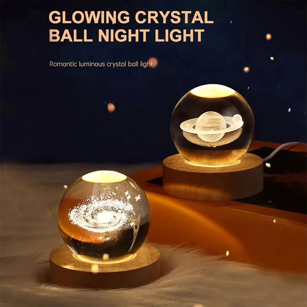 3D Galaxy Crystal Ball Lamp – USB Night Light with Planetary Projections ( For International Customer )