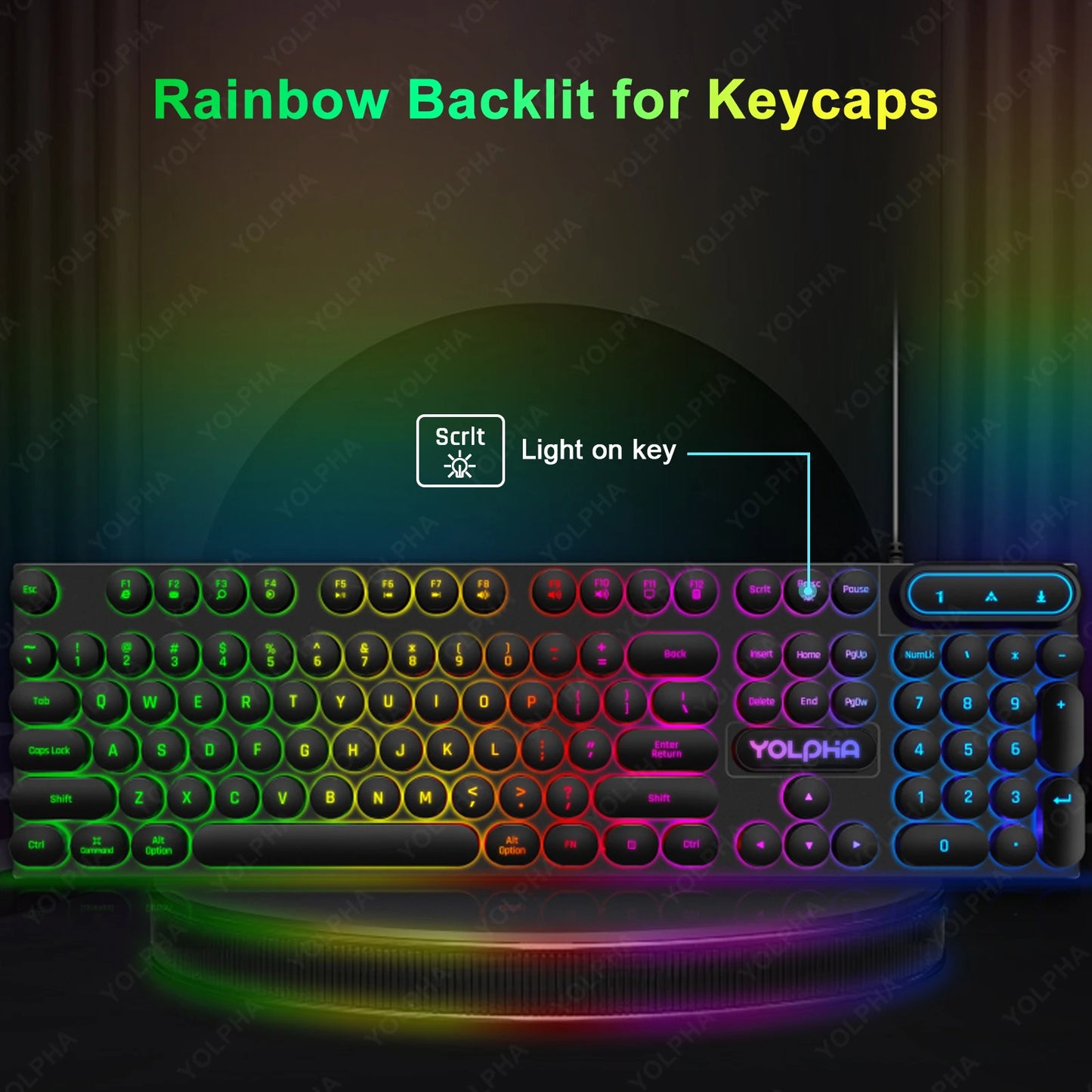 104keys Punk Retro Keyboard Rainbow Backlight Wired Keyboard RGB Backlit Breathing Light Gaming Ergonomic Keyboard for Office PC