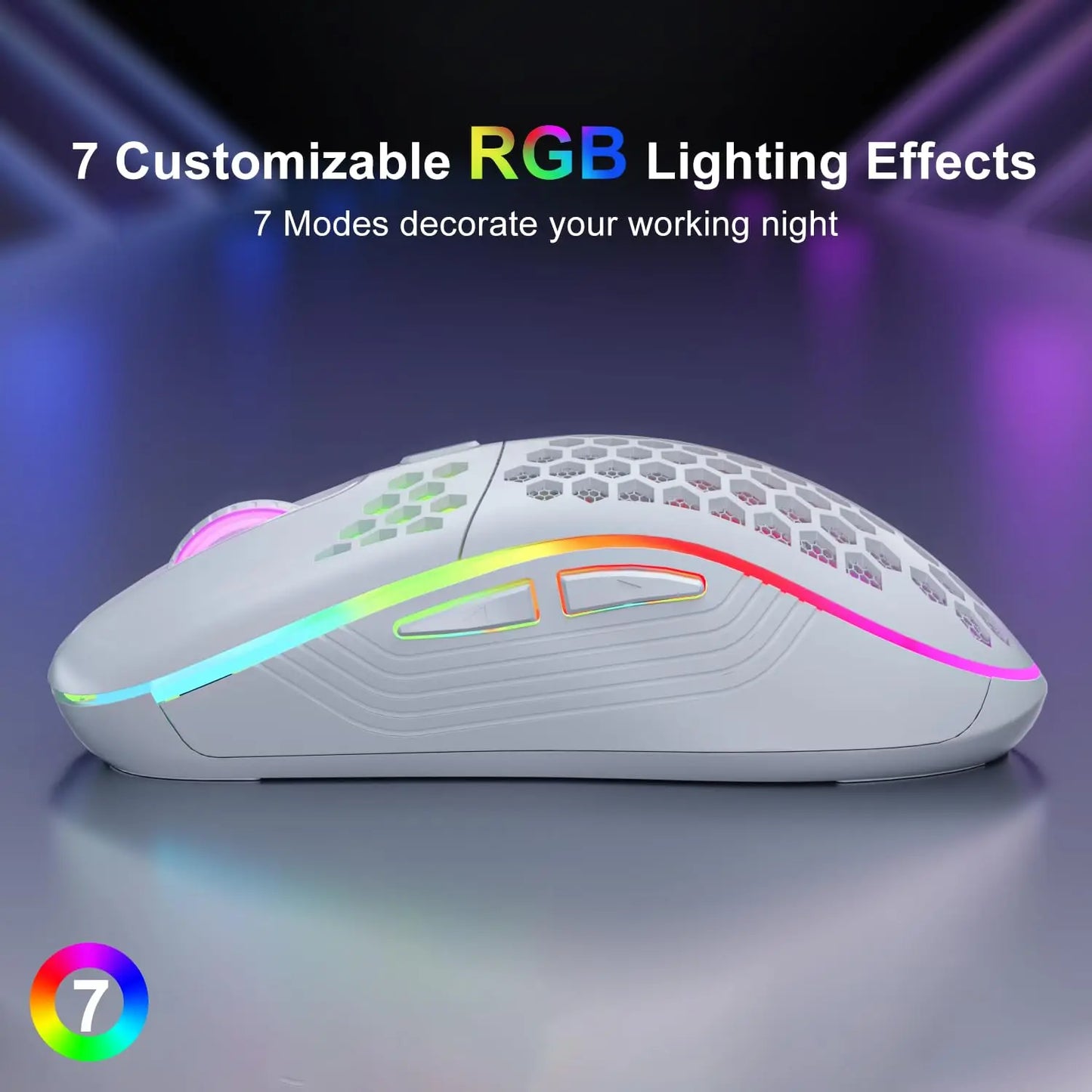 2.4G Wireless Gaming Mouse RGB Lighting Charging Mouse  with Adjustable DPI Ergonomic Honeycomb Design for Desktop Laptop