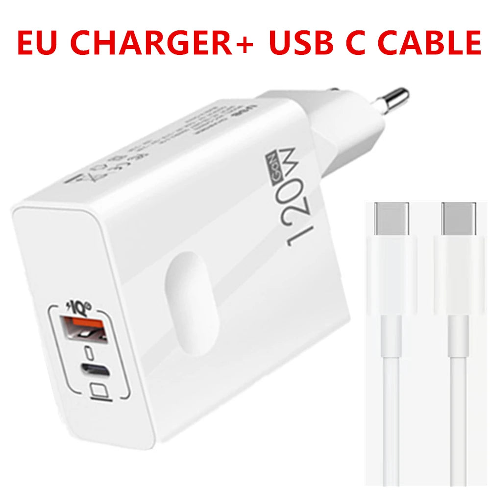 120W Fast Charger USB Type C PD Cable Fast Charging Quick Charge 3.0 Adapter For iPhone Xiaomi Samsung Oneplus Pixel Cellphones