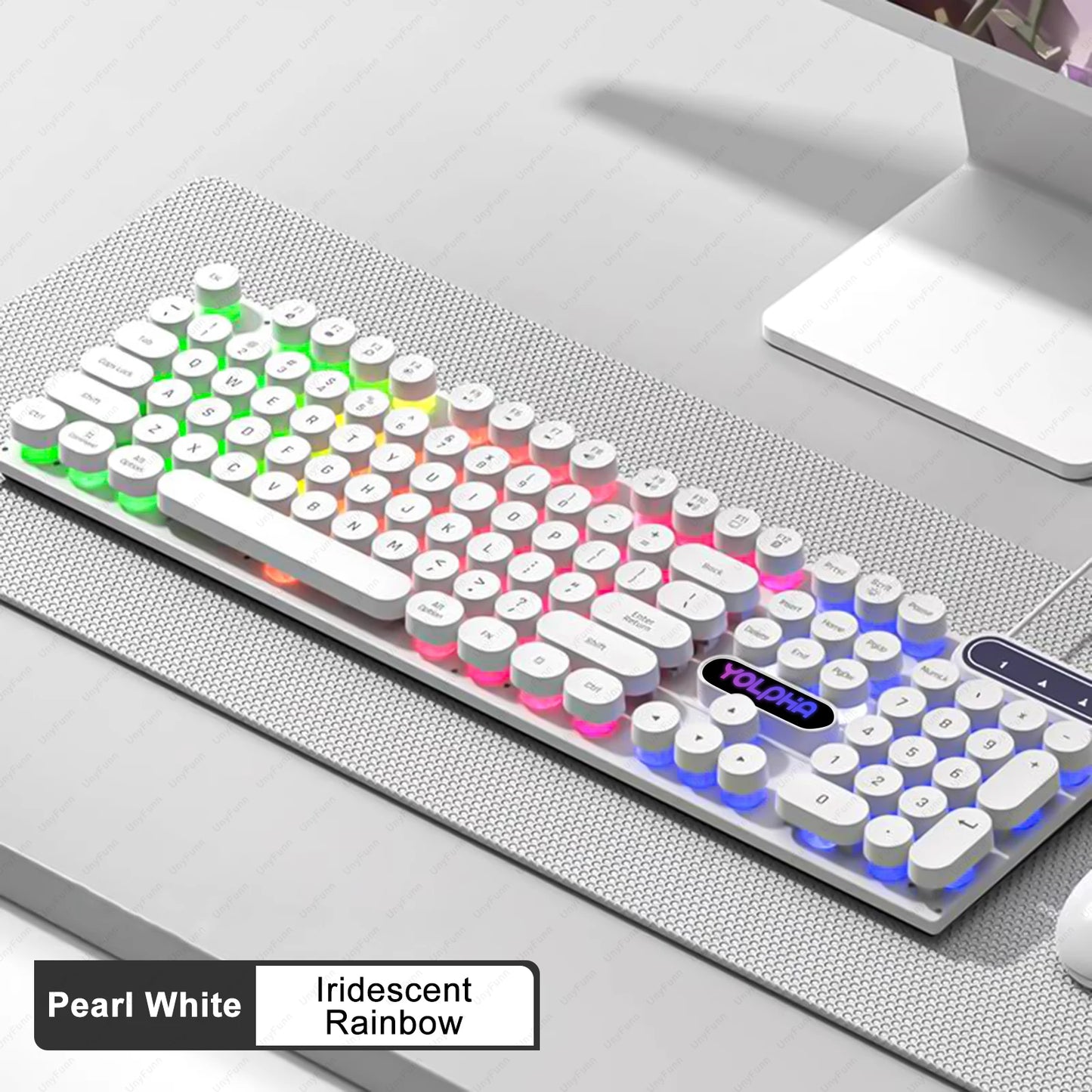 104keys Punk Retro Keyboard Rainbow Backlight Wired Keyboard RGB Backlit Breathing Light Gaming Ergonomic Keyboard for Office PC