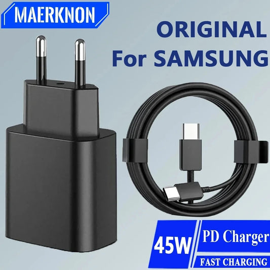 PD45W USB C Charger For Samsung Galaxy S24 S23 S22 S21 S20 Ultra S10 Plus FE Super Fast Charging Type C Charge Cable Accessories