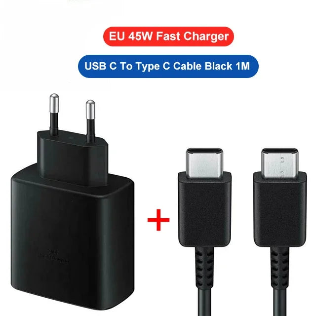 PD45W USB C Charger For Samsung Galaxy S24 S23 S22 S21 S20 Ultra S10 Plus FE Super Fast Charging Type C Charge Cable Accessories